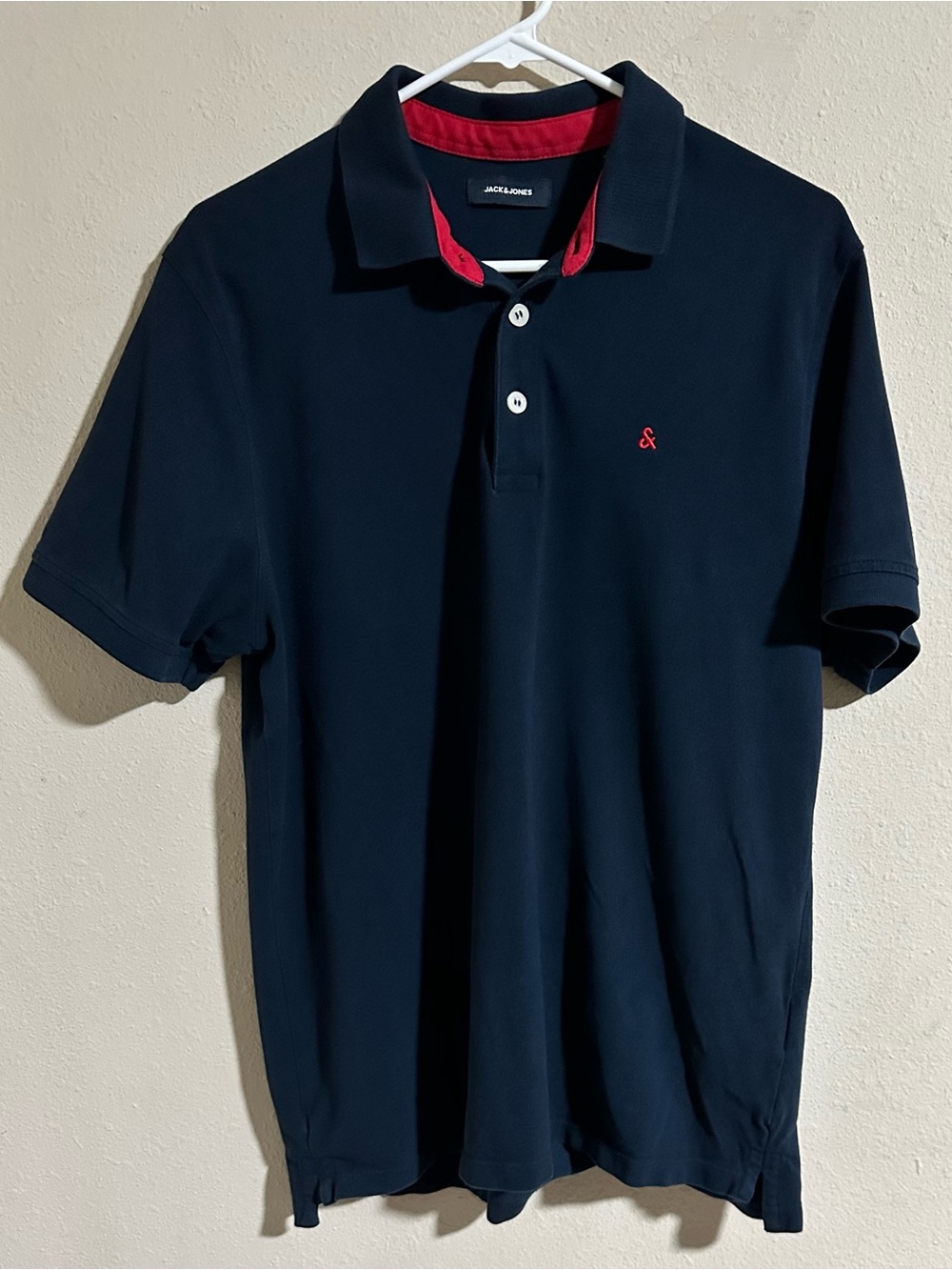Jack & Jones JJE Paulos Navy Polo with Red Accents
